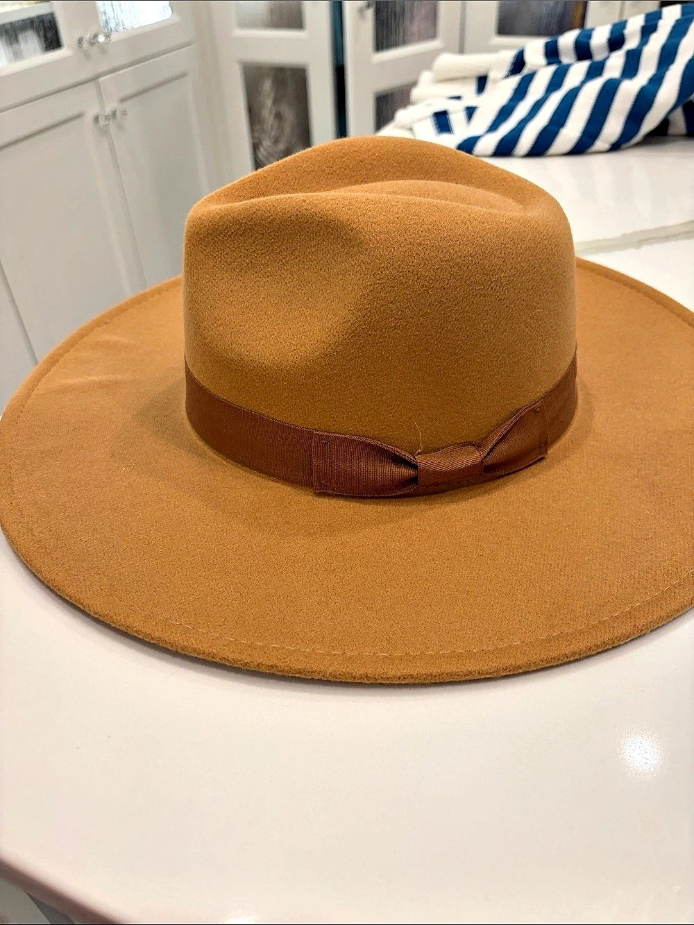 Brown Wide Brim Hat with minimalist bow